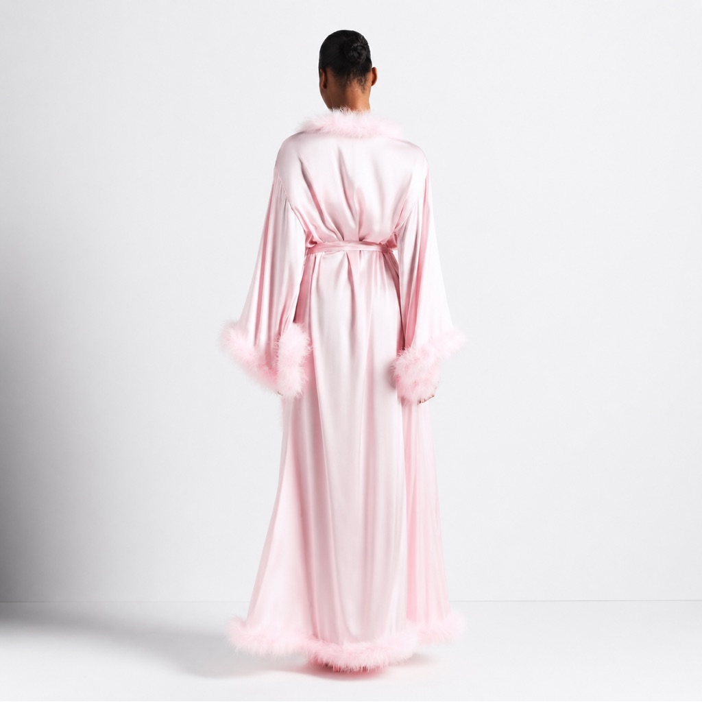 Skims Silk Feather Trim Long Robe — image 2 of 8